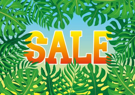Summer banner for sales with tropical leaves.のイラスト素材