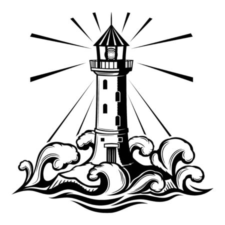 Black lighthouse sign on a white background.のイラスト素材