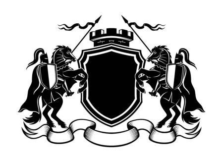 Knights with spears riding a horse and shield.のイラスト素材