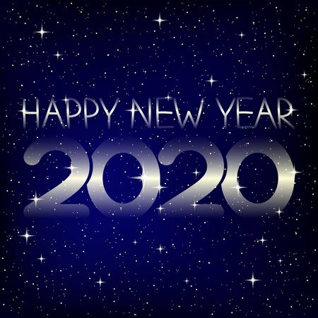 2020 happy new year greetings on blue starry background.のイラスト素材