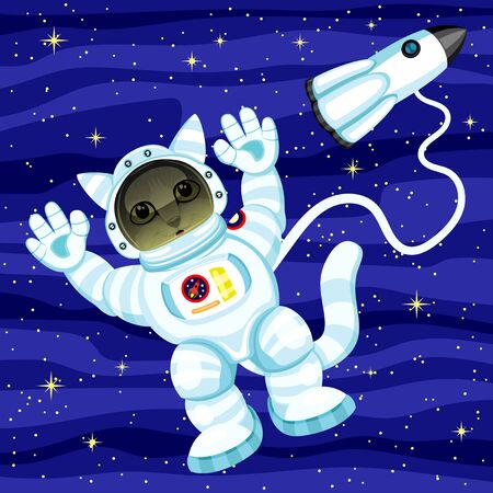 Cat astronaut in outer space and space rocket.のイラスト素材