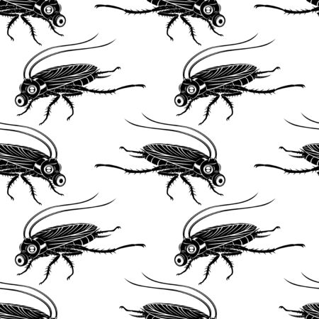 Seamless pattern with black cockroaches in gas masks.のイラスト素材