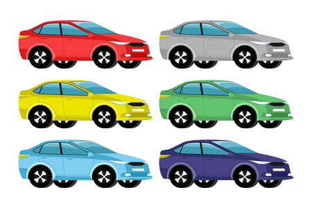 Car of different colors on a white background.のイラスト素材