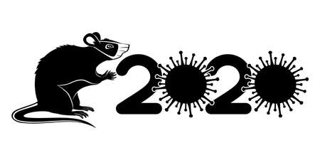 Rat in a medical mask symbol of 2020 on a white background.のイラスト素材