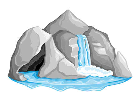 Beautiful waterfall in the rocks on a white background.のイラスト素材