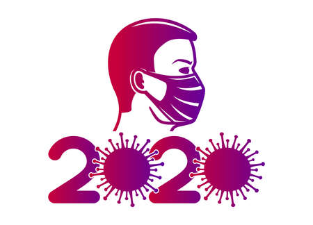 A man in a medical mask and the 2020 virus.のイラスト素材