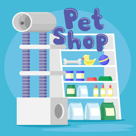 Illustration with pet shop on blue background.のイラスト素材