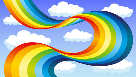 Beautiful rainbow and clouds in the blue sky.のイラスト素材