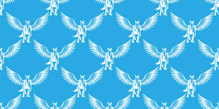 Seamless pattern with white pegasus on a blue background.のイラスト素材
