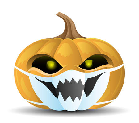 Illustration for Halloween with a pumpkin in a protective mask on a white background.のイラスト素材