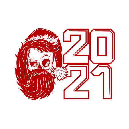 Red skull icon with Santa Claus hat on white background.のイラスト素材