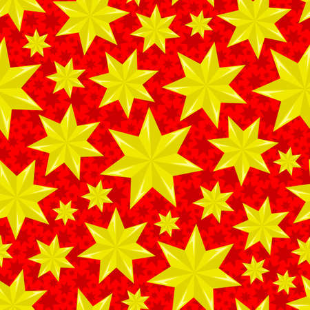 Festive seamless pattern with yellow stars on red background.のイラスト素材