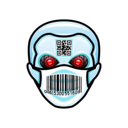 Robot head icon in protective mask on white background.のイラスト素材