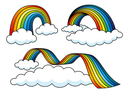 Colorful set with rainbows and clouds on white background.のイラスト素材