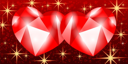 Illustration with two red hearts on a starry background.のイラスト素材