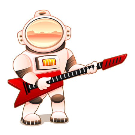 Astronaut with red guitar on white background.のイラスト素材