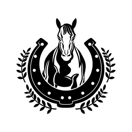 Horse and horseshoe icon on white background.のイラスト素材