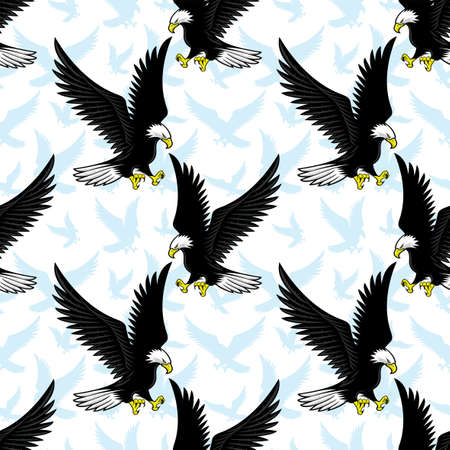 Seamless pattern with flying bald eagles on a white background.のイラスト素材