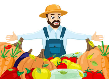Illustration with farmer and harvest on white background.のイラスト素材