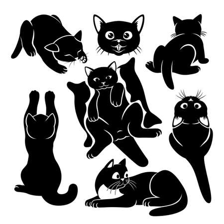 Illustration with set of cute cats on white background.のイラスト素材
