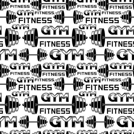 Seamless pattern with barbells and dumbbells for fitness gym on white background.のイラスト素材