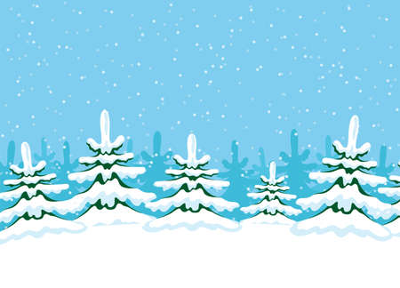 Winter illustration with snowy trees on blue background.のイラスト素材