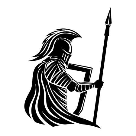 Knight icon with spear and shield on white background.のイラスト素材