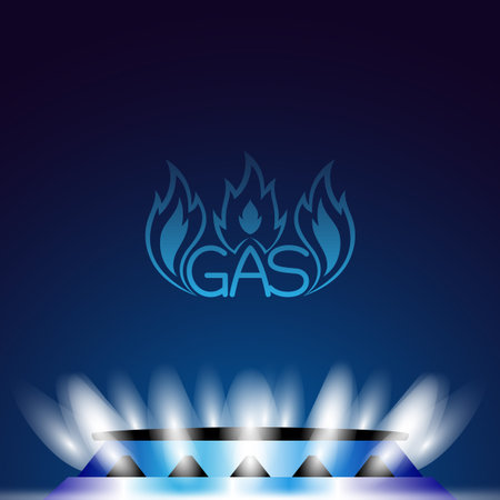 Illustration with gas burner and natural gas on blue background.のイラスト素材