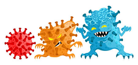Illustration of coronavirus mutating into a monster on a white background.のイラスト素材