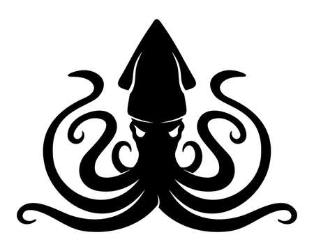 Illustration with black squid on white background.のイラスト素材