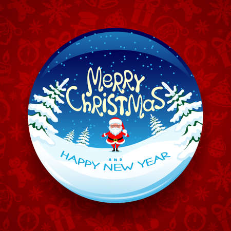 Christmas ball with Santa Claus on red background.のイラスト素材
