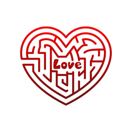 Heart with labyrinth and love in the center icon on white background.のイラスト素材
