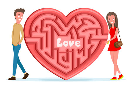 Romantic couple and heart with labyrinth on white background.のイラスト素材