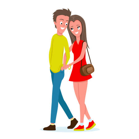 Illustration romantic couple walking on white background.のイラスト素材