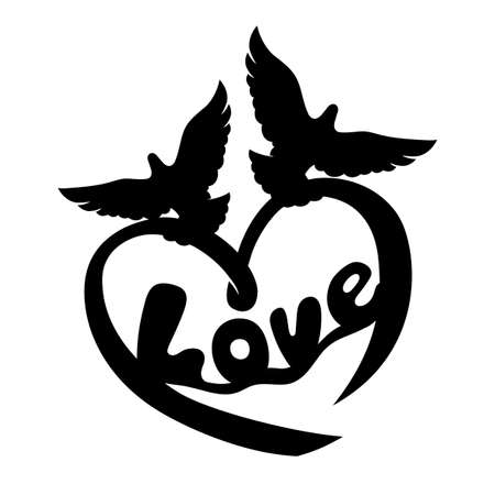 Romantic icon with two doves and love heart isolated on white background.のイラスト素材