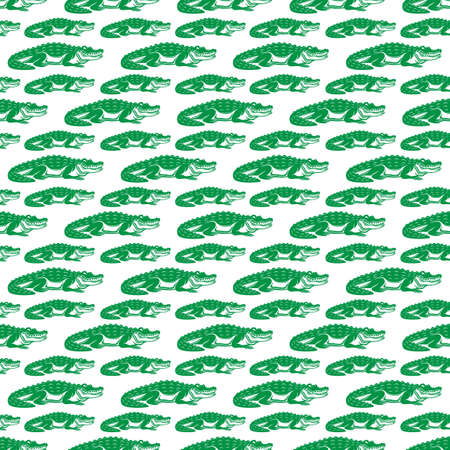 Seamless pattern with green crocodiles alligators on a white background.のイラスト素材
