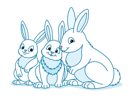 Three white Easter bunnies on a white background.のイラスト素材