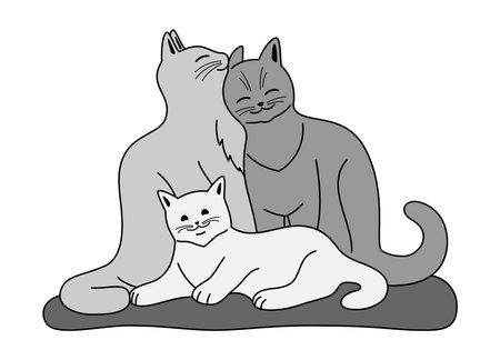 Cat family of three cats on a white background.のイラスト素材