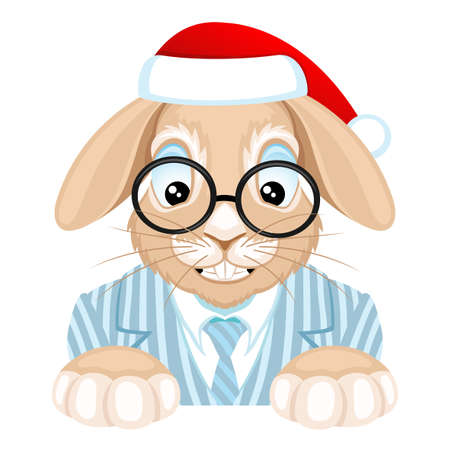 Rabbit symbol of 2023 in a santa claus hat on a white background.のイラスト素材