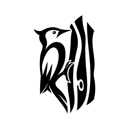 Icon with a woodpecker on a tree on a white background.のイラスト素材