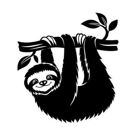 Cute animal sloth on a tree branch on a white background.のイラスト素材
