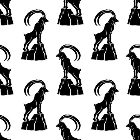 Seamless pattern with mountain goat ibex on white background.のイラスト素材