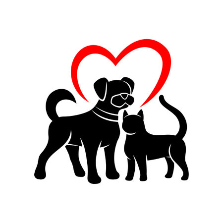 Icon cat with dog and love heart on white background.のイラスト素材