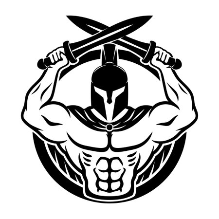 Spartan icon with two swords on a white background.のイラスト素材