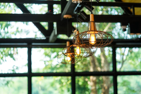 Retro style hanging lamp, Emitting beautiful light grow.の写真素材