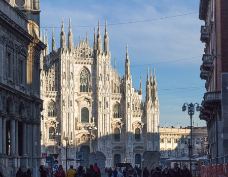 MILAN, ITALY - January 13, 2016: View on Duomo Catedral from via Dante in Milan, Italyのeditorial素材