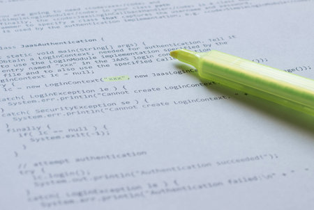 Learning programming language JAVA printed on paperの写真素材