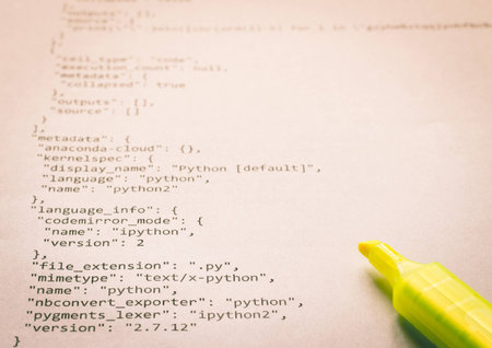 Learning programming language Python printed on paperの写真素材