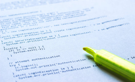 Learning programming language JAVA printed on paperの写真素材