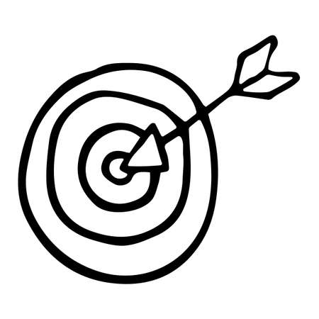 Target and arrow vector doodle icon. Symbol of success or ad settings. Black illustration isolated on white background.のイラスト素材